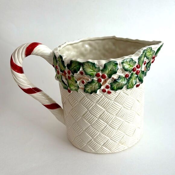 Vintage Fitz & Floyd Old World Christmas Holly Pitcher Candy Cane Handle - Picture 1 of 10